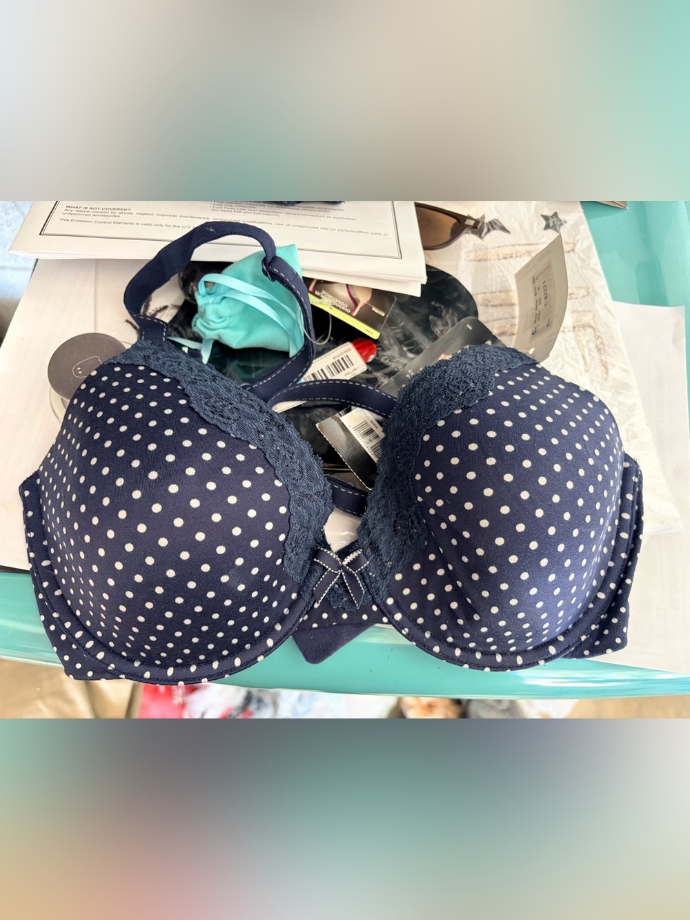 Maidenform Navy and White Polka Dot Lace T-Shirt Bra and Panties - NWT
